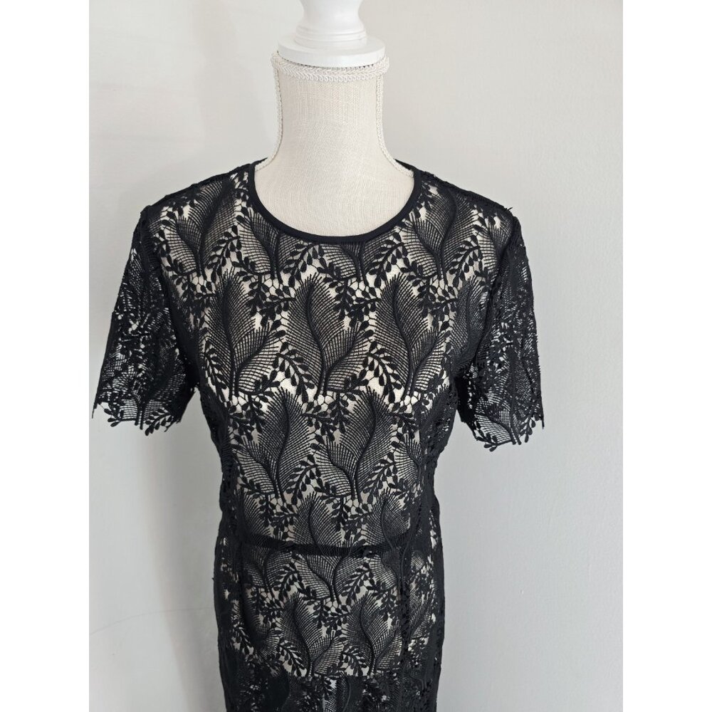 Diane Von Furstenberg Lace Embroidery Overlay Sheer Sheath Dress 8 M Black - Picture 2 of 11